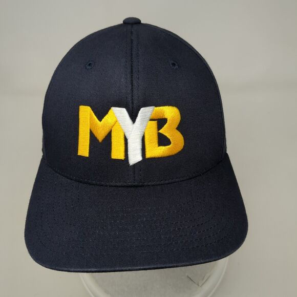 MYB Fitted Hat Blue 7 3/8-8 Solid Embroidered Flexfit Pacific Headwear - Picture 2 of 10
